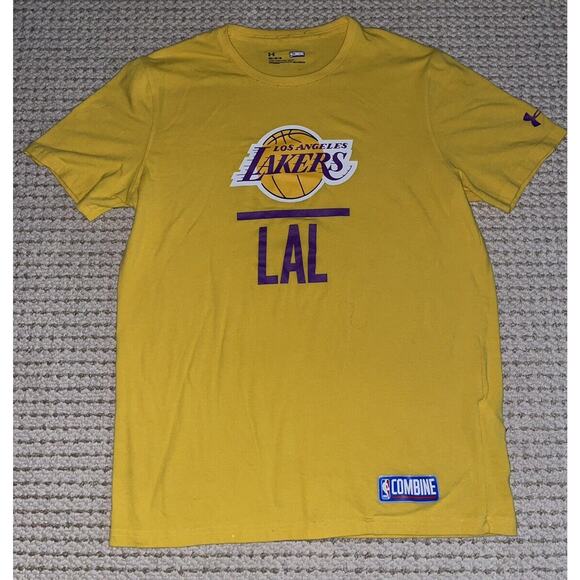 LA Lakers NBA Combine Shirt‎ Mens M Yellow Under Armour Basketball Short Sleeve - Picture 1 of 6